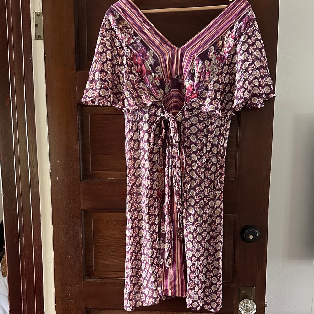 Purple Floral Tie-Front Women's Dress